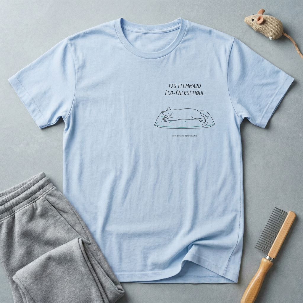 T-shirt «chat en sieste relax» — t-shirt illustration minimaliste de chat