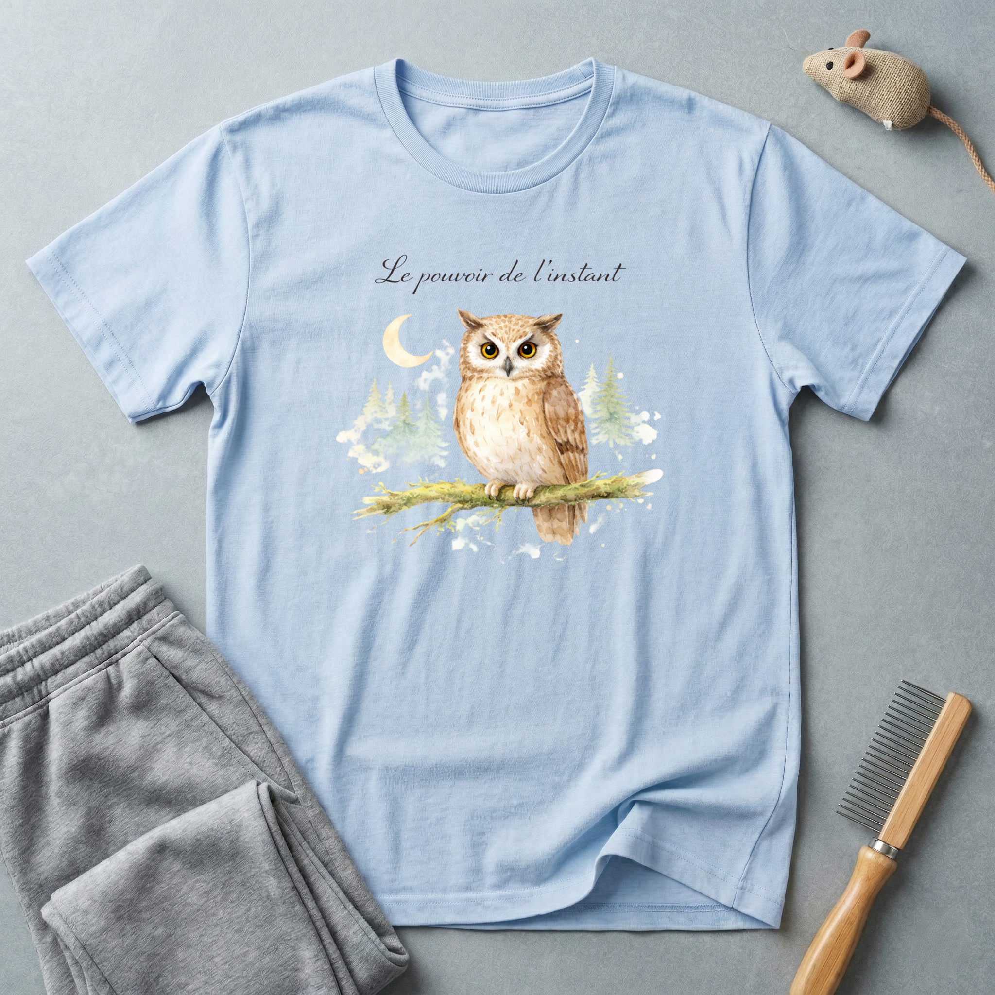 T-shirt hibou aquarelle — T-shirt graphique forêt nocturne «Le pouvoir de la nuit»