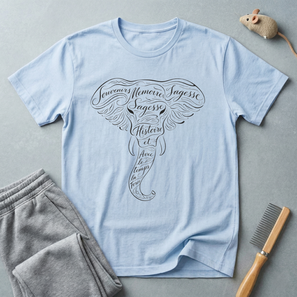 T-shirt Éléphant Script — T-shirt éléphant avec citation inspirante manuscrite