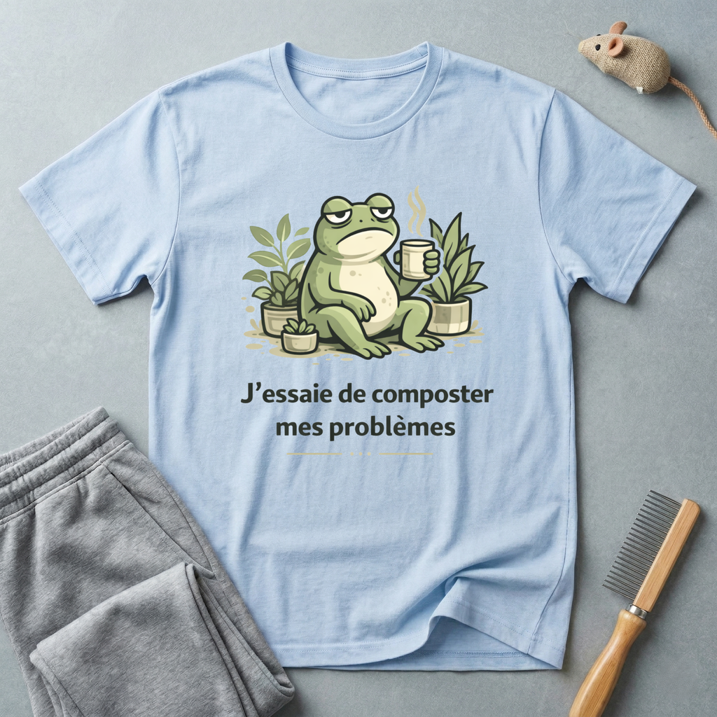 T-shirt grenouille compostage – "J'essaie de composter mes problèmes"