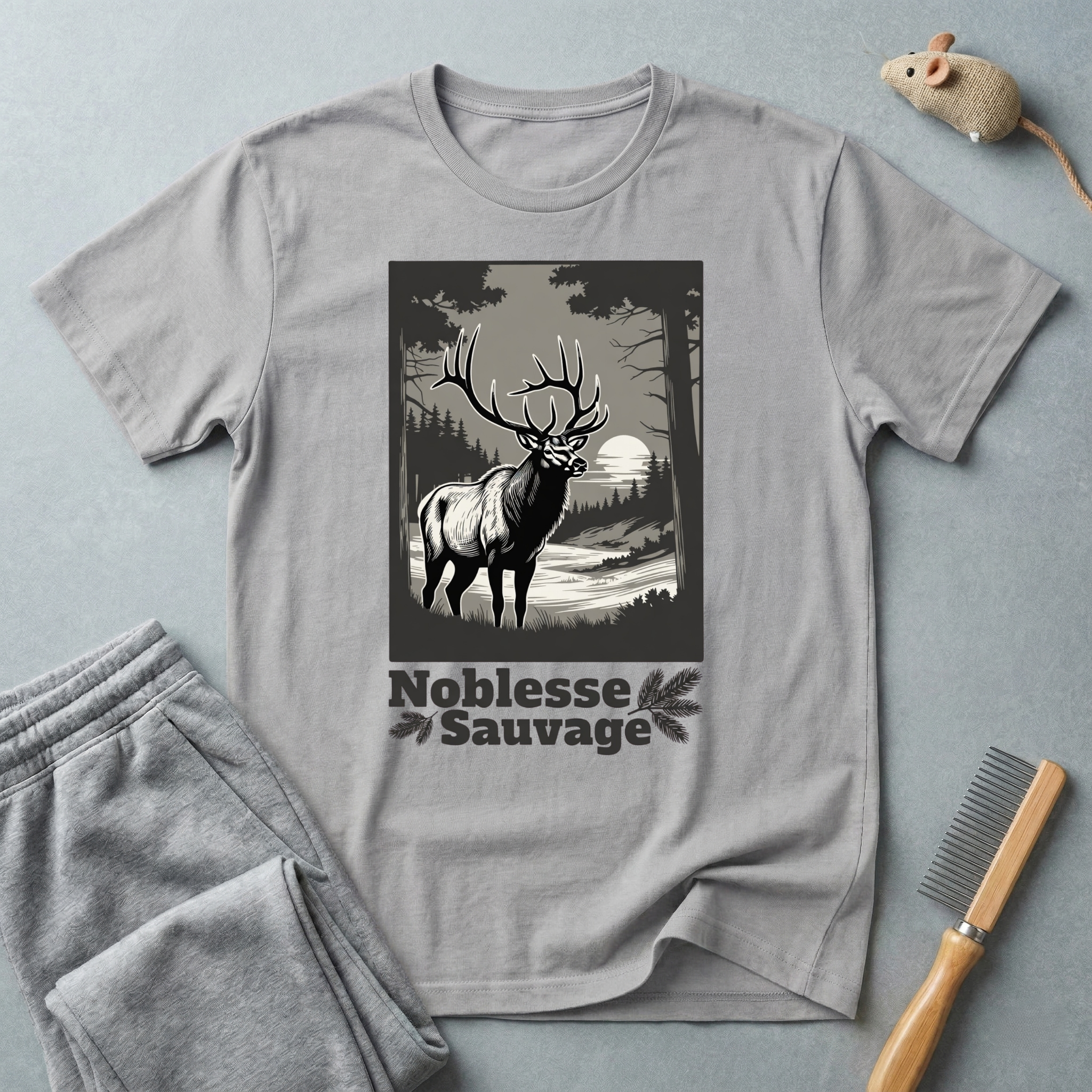 T-shirt graphique nature élan — T-shirt outdoor «Noblesse Sauvage»