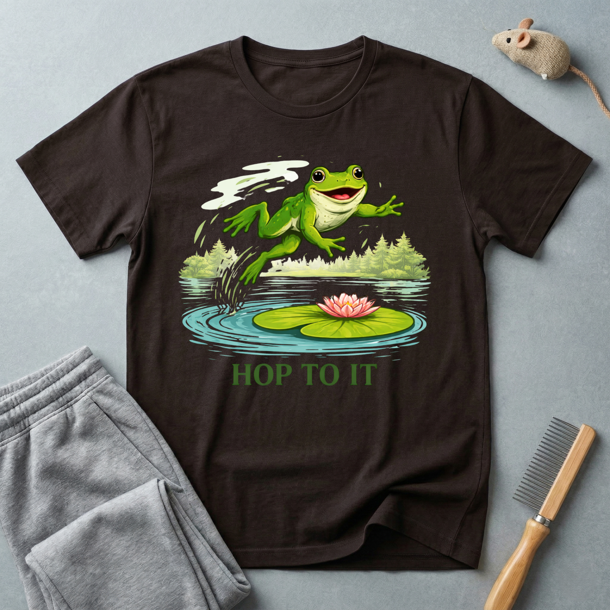 "Hop To It" Frog T-Shirt — Playful Graphic T-Shirt with Lily Pad