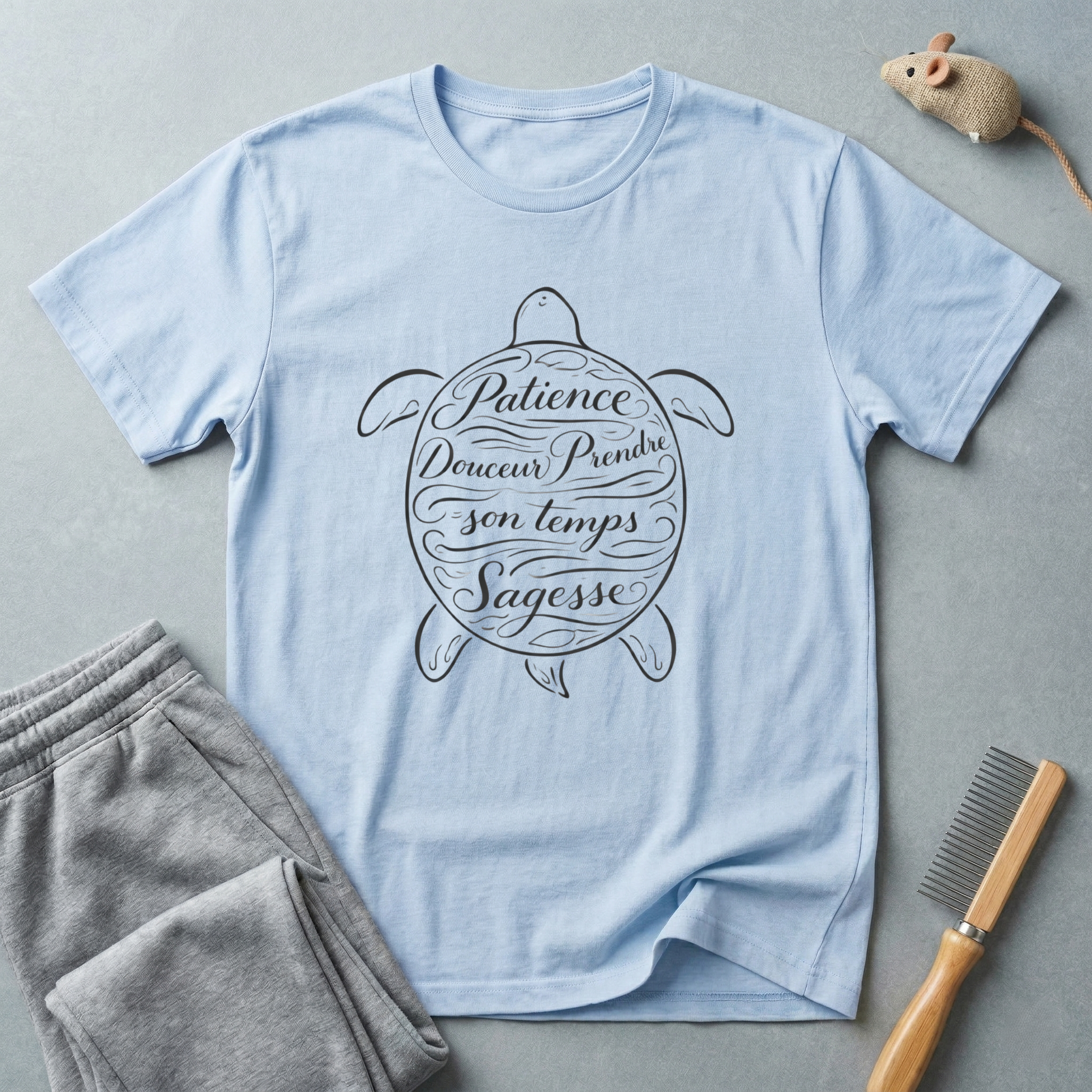 T-shirt — Motif tortue en écriture manuscrite «Patience, Rêves, Sagesse»