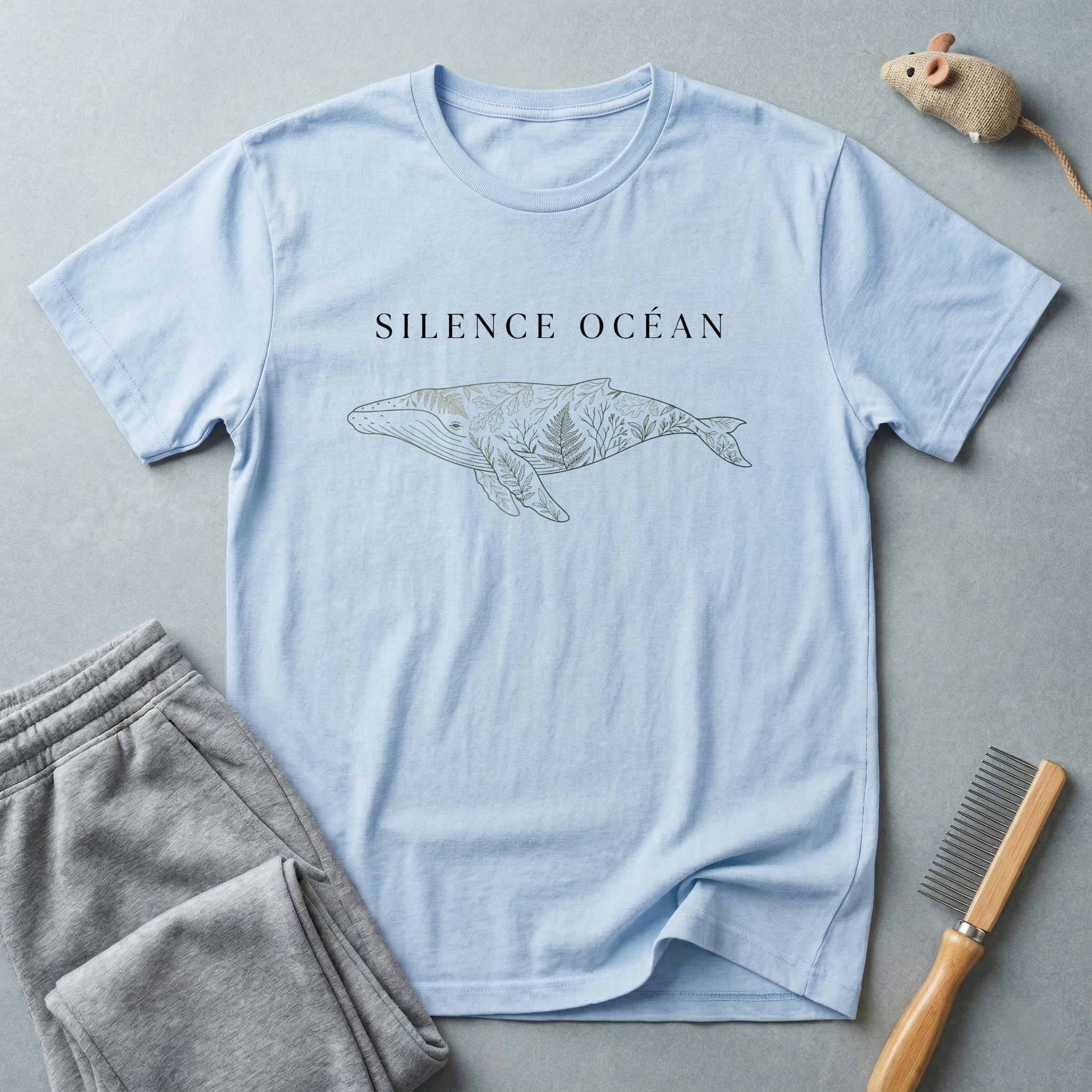 T-shirt «SILENCE OCÉAN» — T-shirt graphique minimaliste avec baleine floral