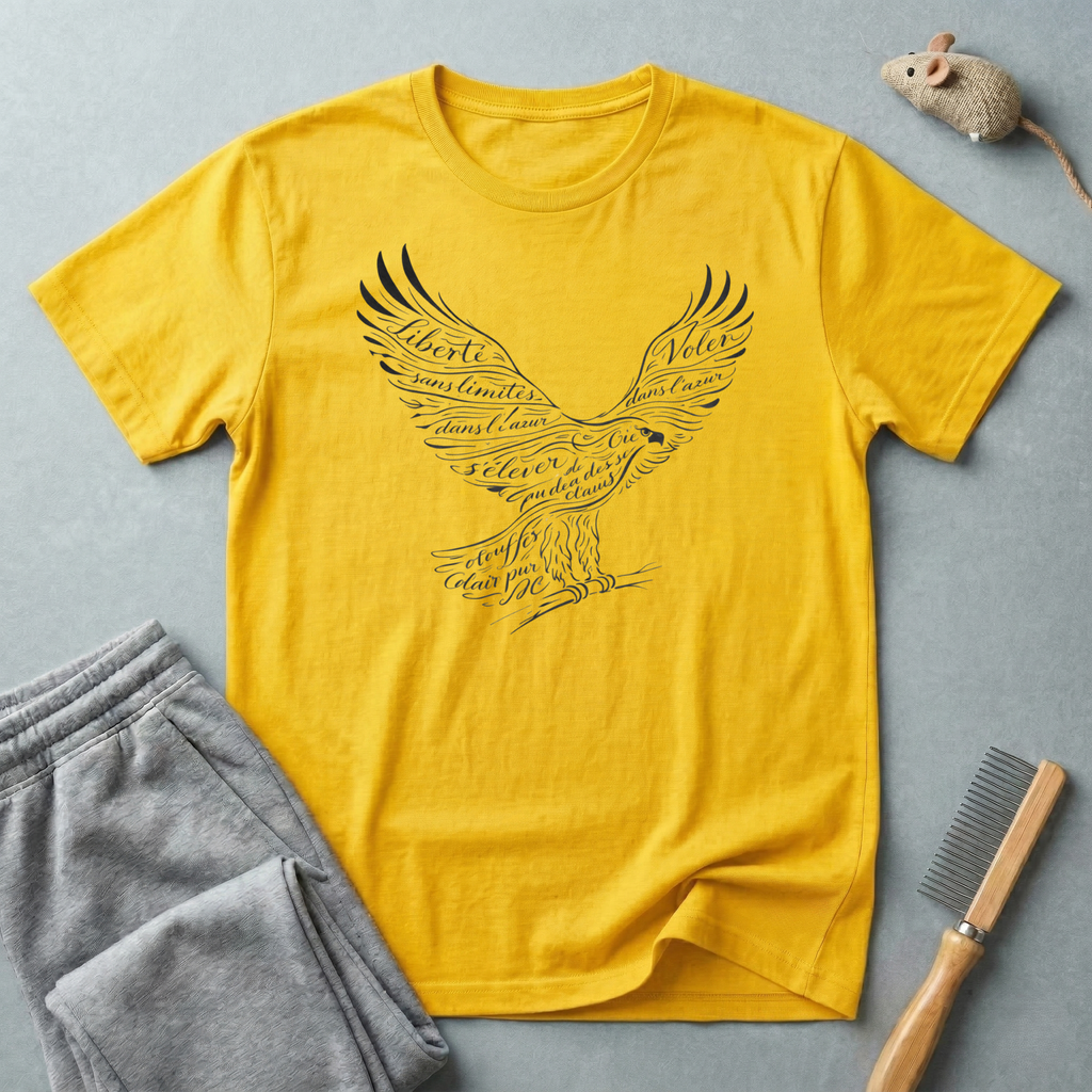 T-shirt Aigle — Aigle patriotique en vol avec design typographique manuscrit