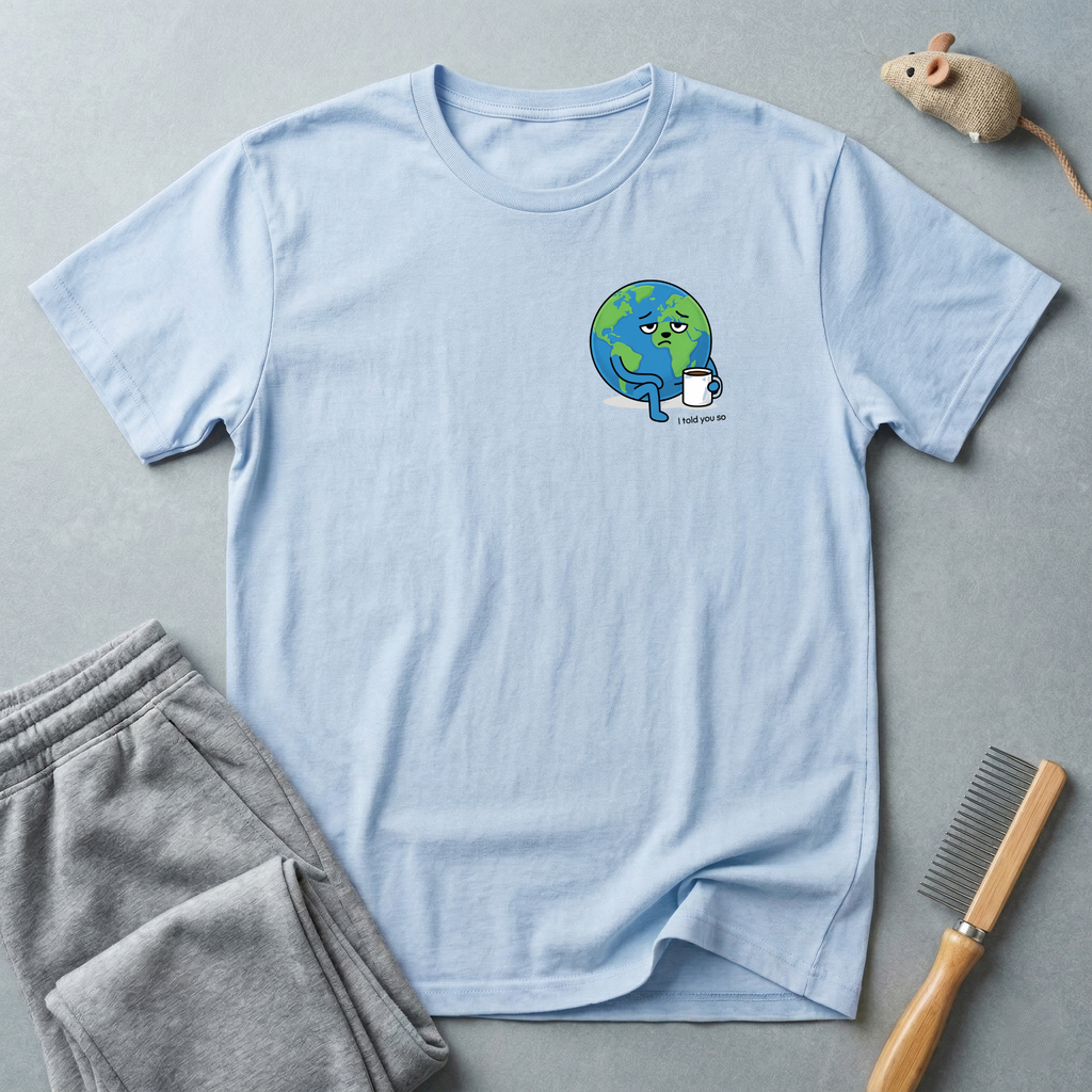 Cute coffee-drinking planet graphic T-shirt