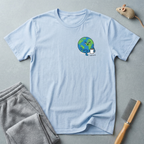 Cute coffee-drinking planet graphic T-shirt