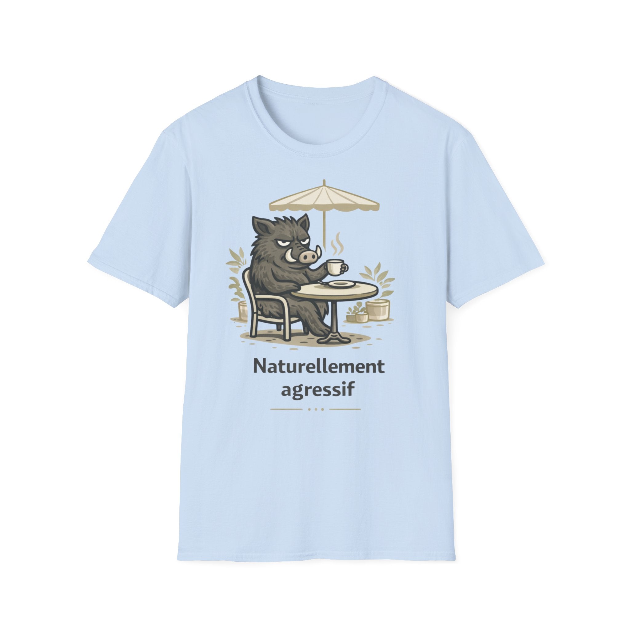 Boar Coffee Tee — "Naturellement agressif" Graphic T-Shirt