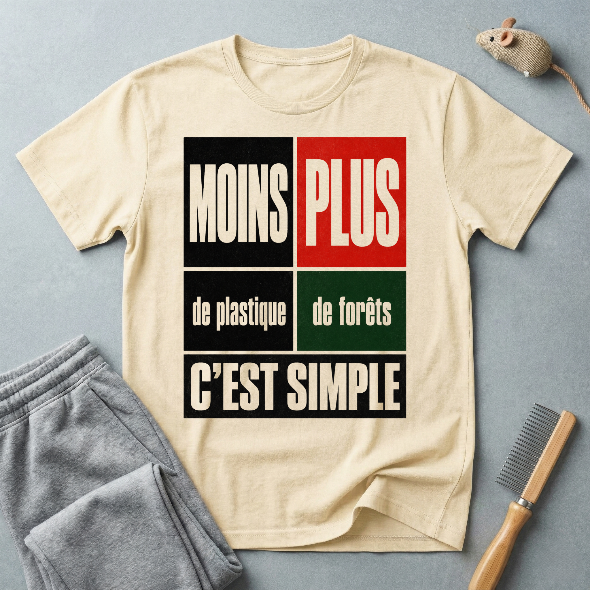 T-Shirt — “Moins Plastique, Plus Forêts — C’est Simple”