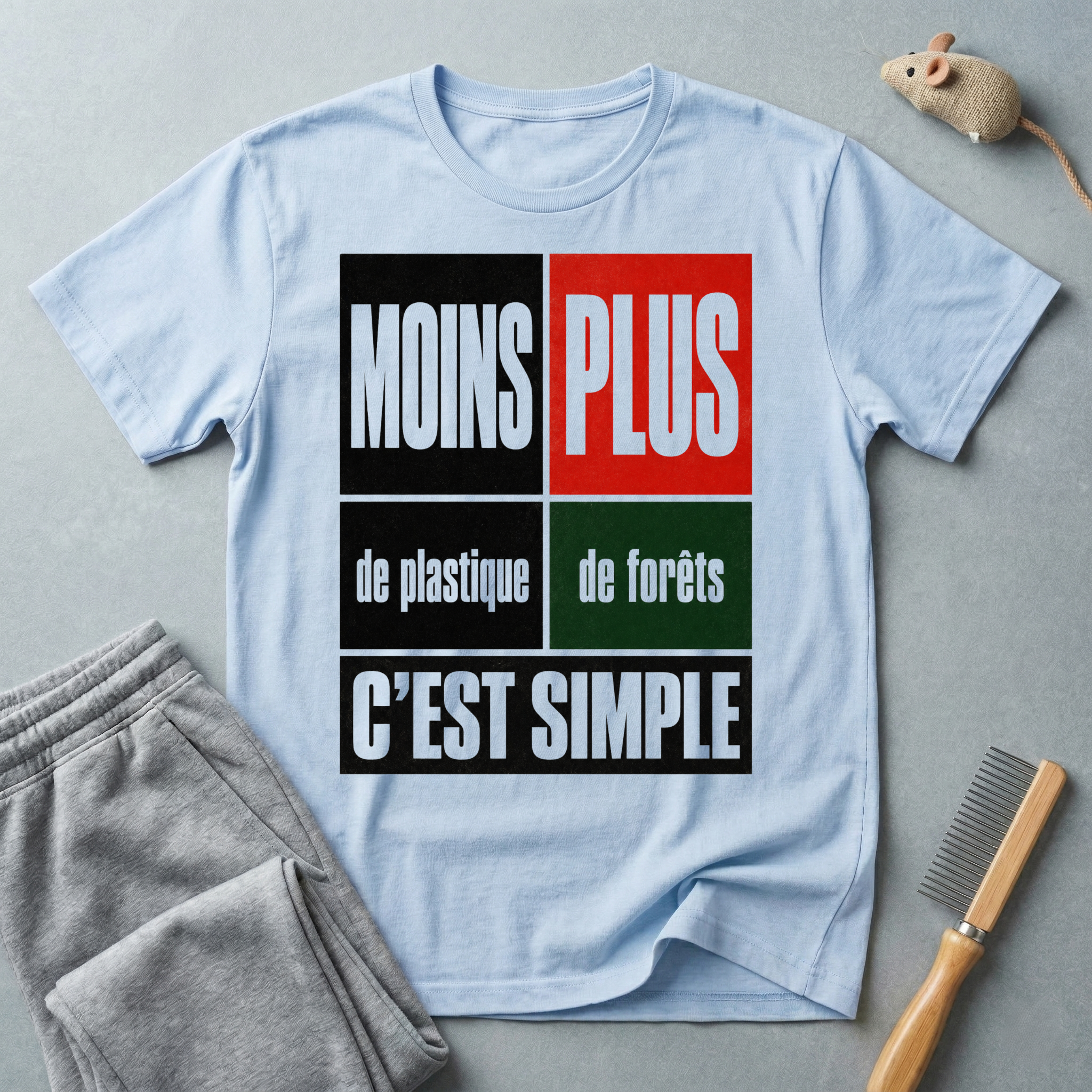 T-Shirt — “Moins Plastique, Plus Forêts — C’est Simple”