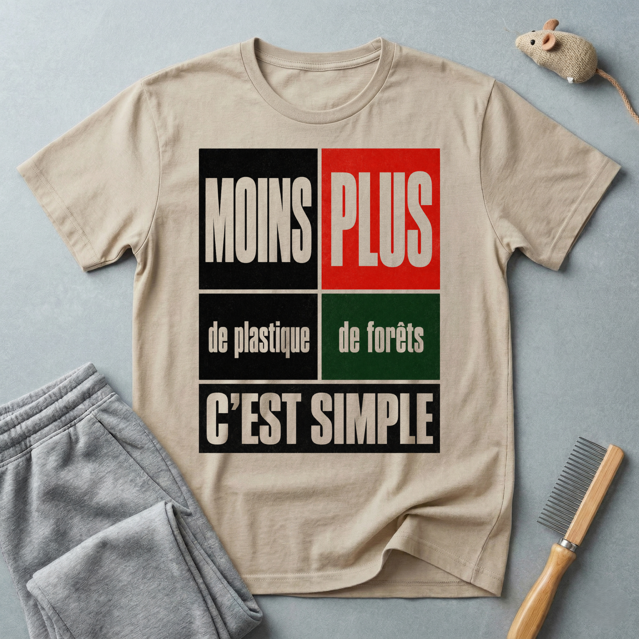 T-Shirt — “Moins Plastique, Plus Forêts — C’est Simple”