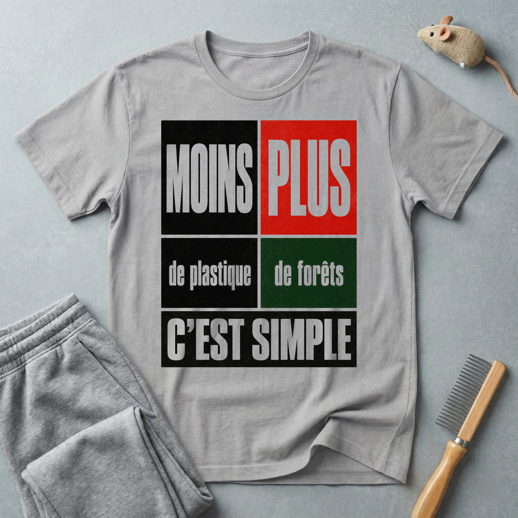 T-Shirt — “Moins Plastique, Plus Forêts — C’est Simple”