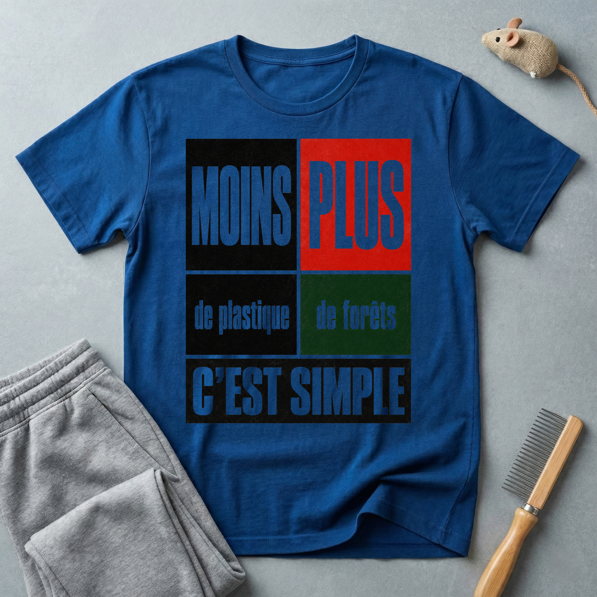 T-Shirt — “Moins Plastique, Plus Forêts — C’est Simple”