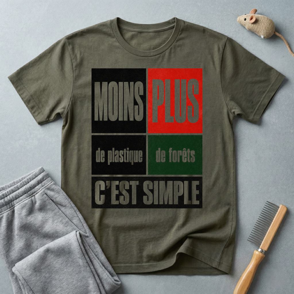 T-Shirt — “Moins Plastique, Plus Forêts — C’est Simple”