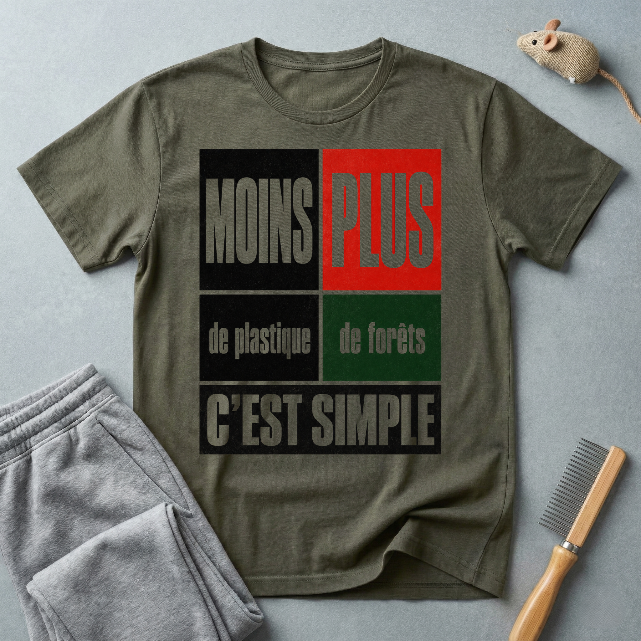 T-Shirt — “Moins Plastique, Plus Forêts — C’est Simple”