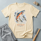 T-shirt graphique saumon bondissant — "Je nage à contre-courant depuis toujours."