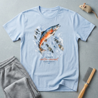 T-shirt graphique saumon bondissant — "Je nage à contre-courant depuis toujours."