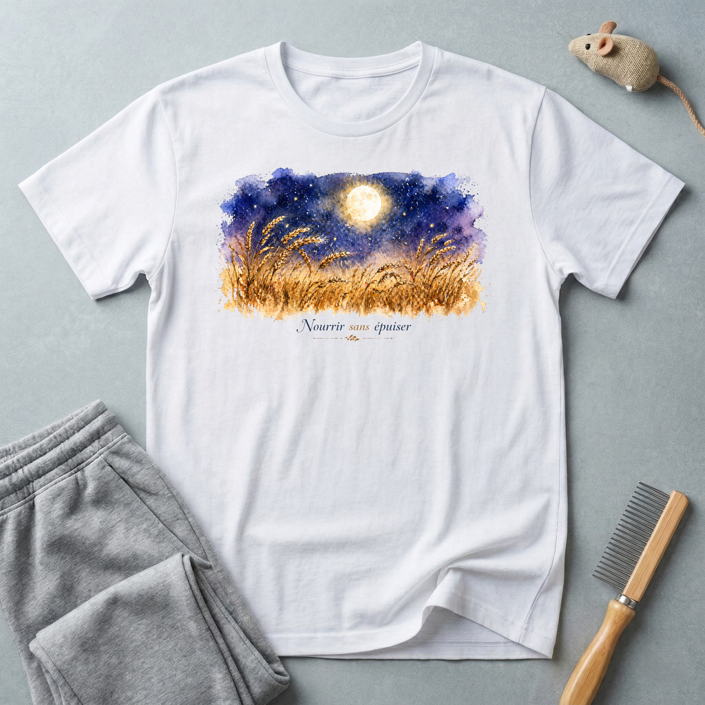 T-shirt champ de blé au clair de lune — "Nourrir sans épuiser"
