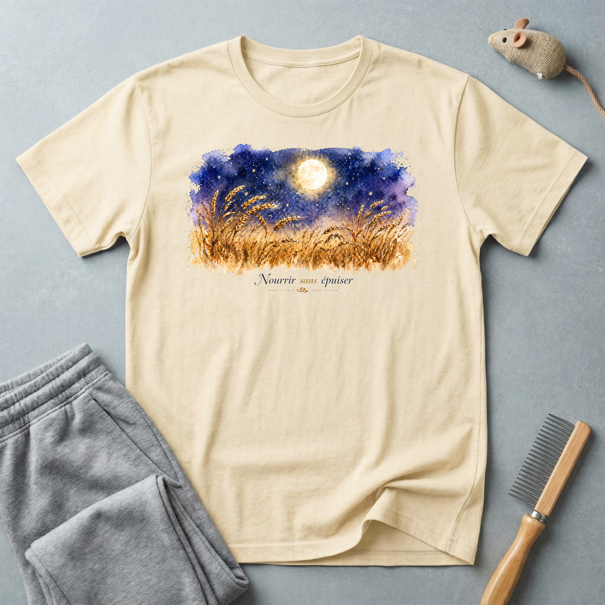 T-shirt champ de blé au clair de lune — "Nourrir sans épuiser"