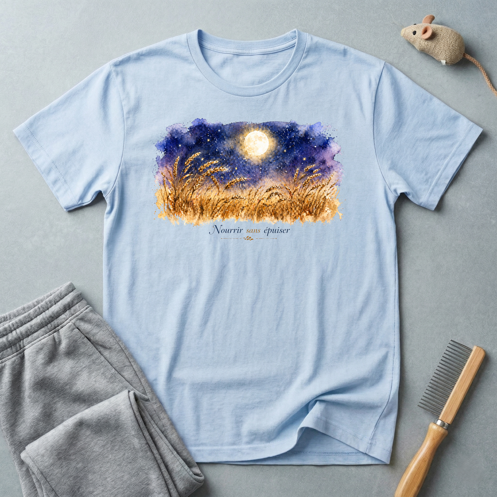 T-shirt champ de blé au clair de lune — "Nourrir sans épuiser"