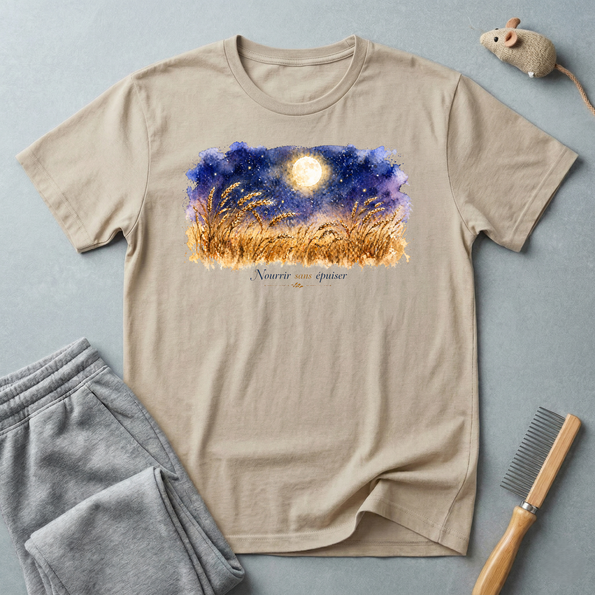 T-shirt champ de blé au clair de lune — "Nourrir sans épuiser"