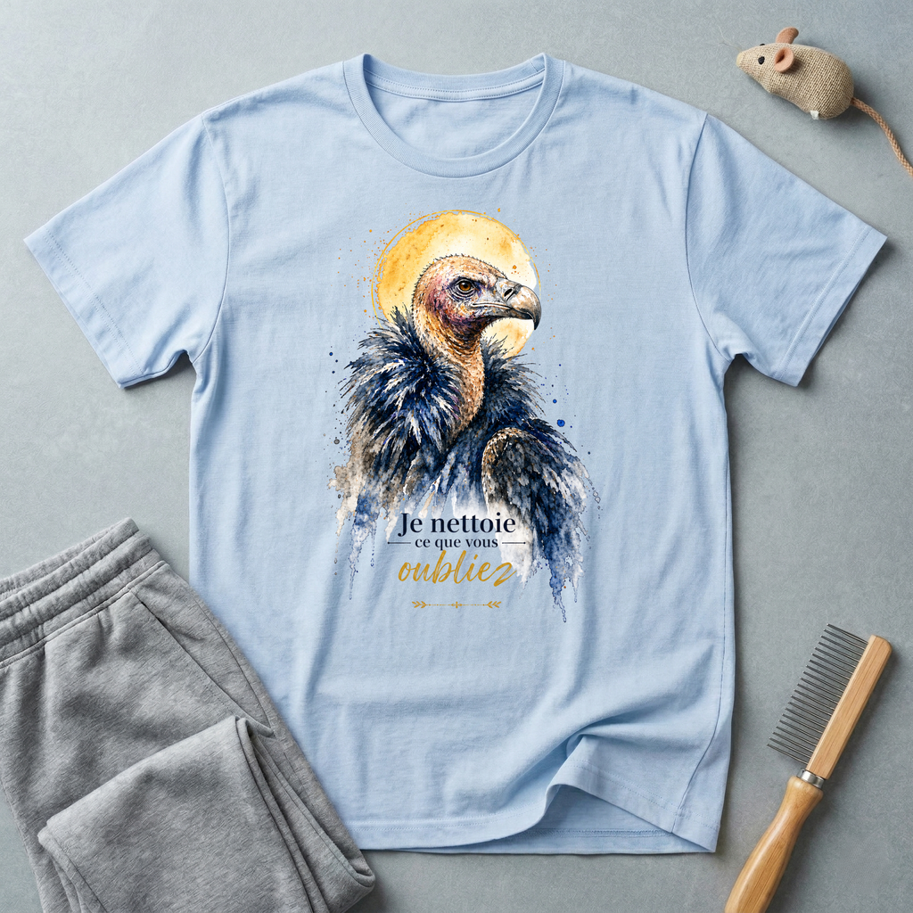 T-shirt aquarelle vautour — «Je nettoie ce que vous oubliez»