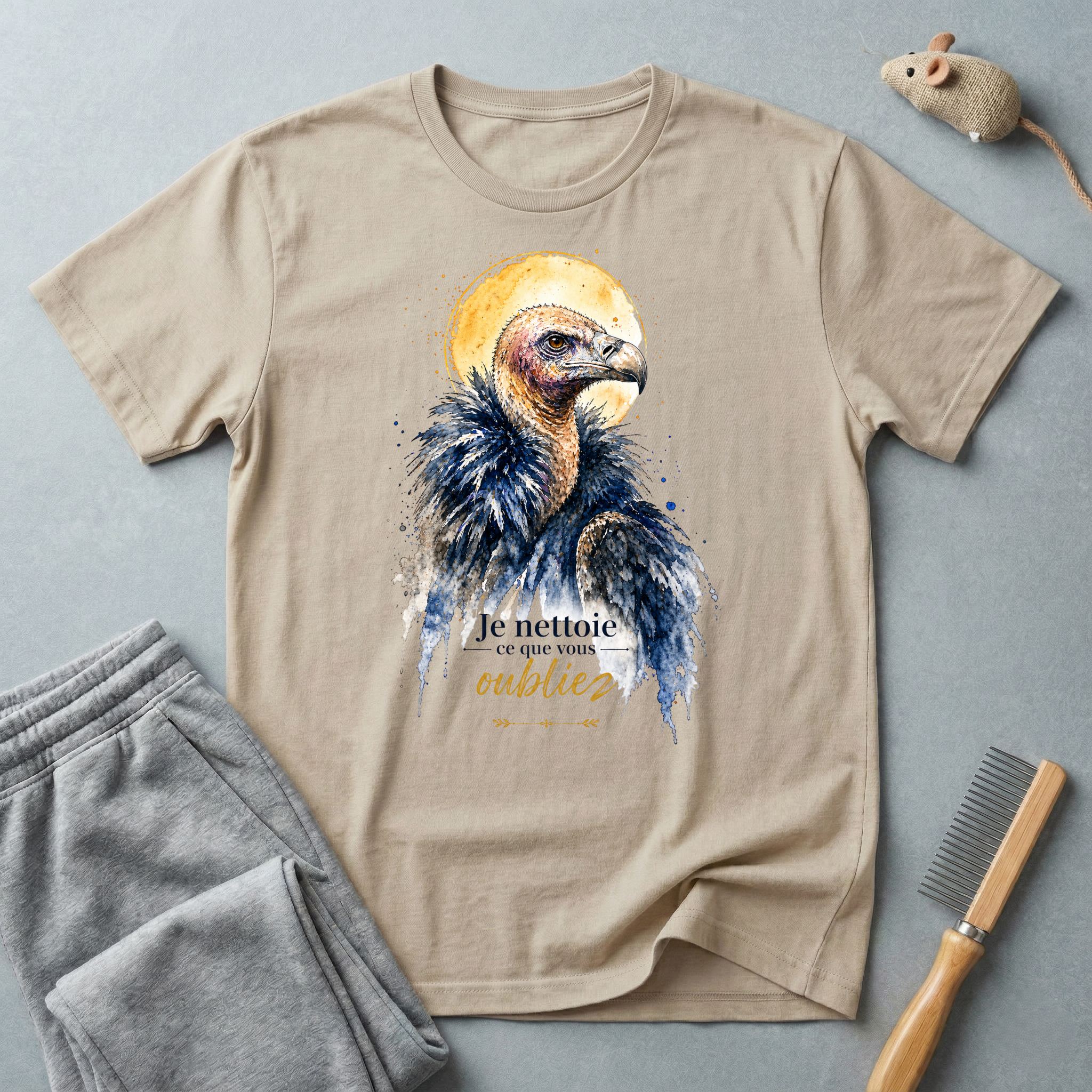 T-shirt aquarelle vautour — «Je nettoie ce que vous oubliez»