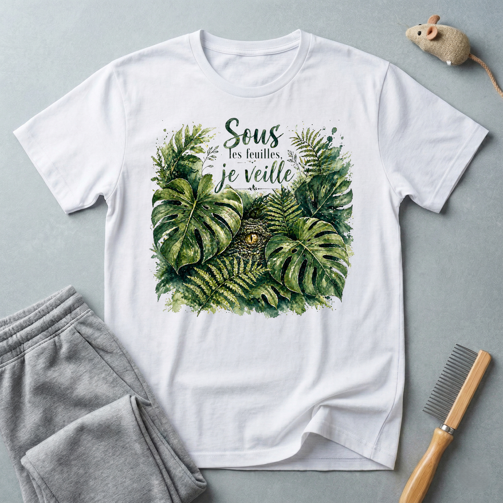 T-shirt crocodile  — « Sous les feuilles, je veille »