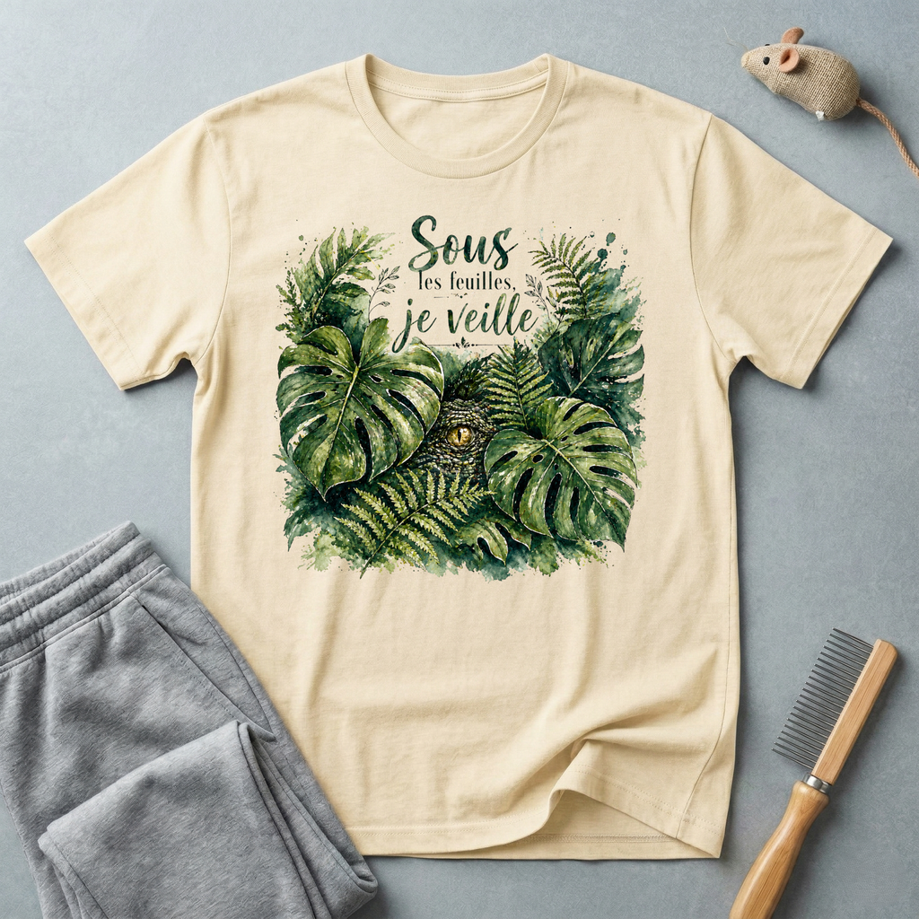 T-shirt crocodile  — « Sous les feuilles, je veille »