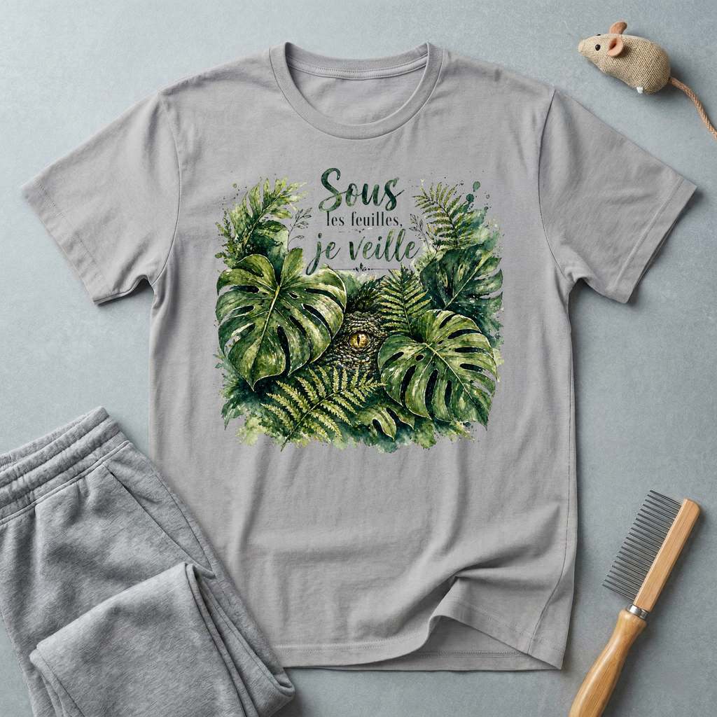 T-shirt crocodile  — « Sous les feuilles, je veille »