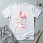 T-shirt flamant rose aquarelle floral — «Né dans le sel, debout dans la grâce»