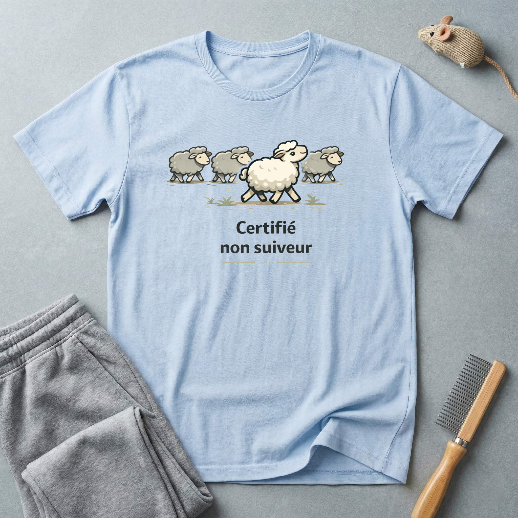 T-shirt illustration humoristique de moutons — «Certifié non suiveur»