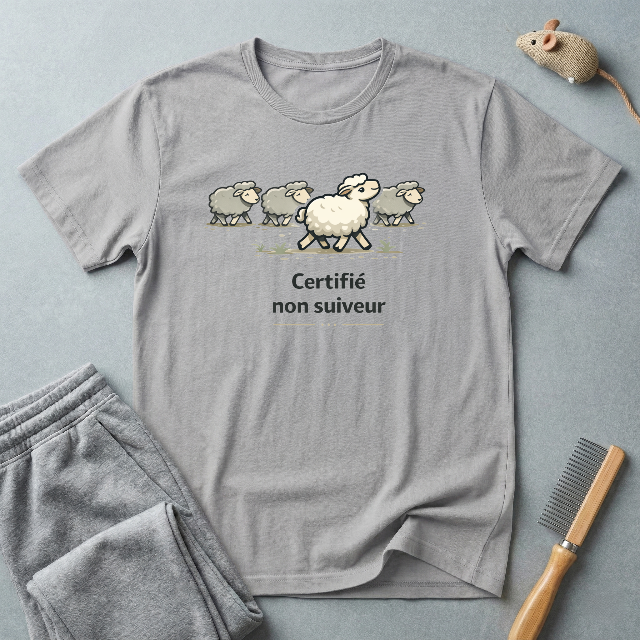 T-shirt illustration humoristique de moutons — «Certifié non suiveur»