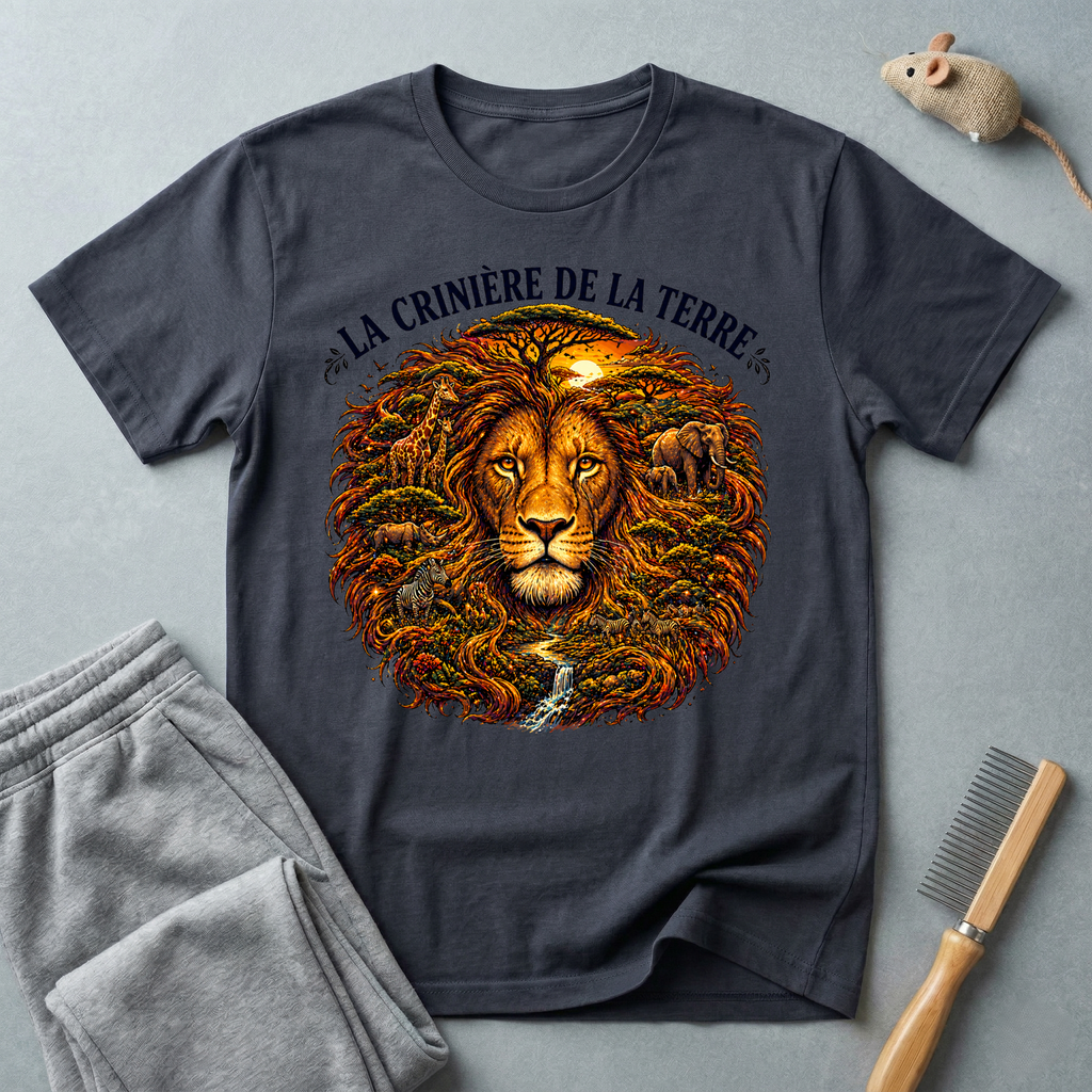T-shirt — «La Crinière de la Terre» avec illustration graphique de lion