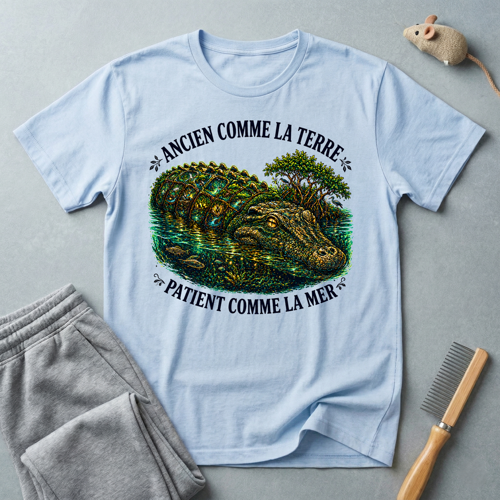 T-shirt illustration  crocodile «Ancienne comme la Terre, Patient comme la Mer»