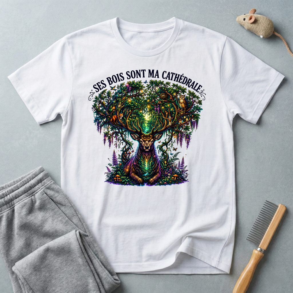 T-shirt  illustration nature graphique — «Ses Bois Sont Ma Cathédrale»