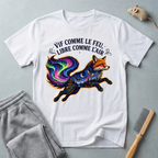 T-shirt illustration mystique colorée de renard — «Vif comme le feu, libre comme l’air»