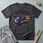 T-shirt illustration mystique colorée de renard — «Vif comme le feu, libre comme l’air»
