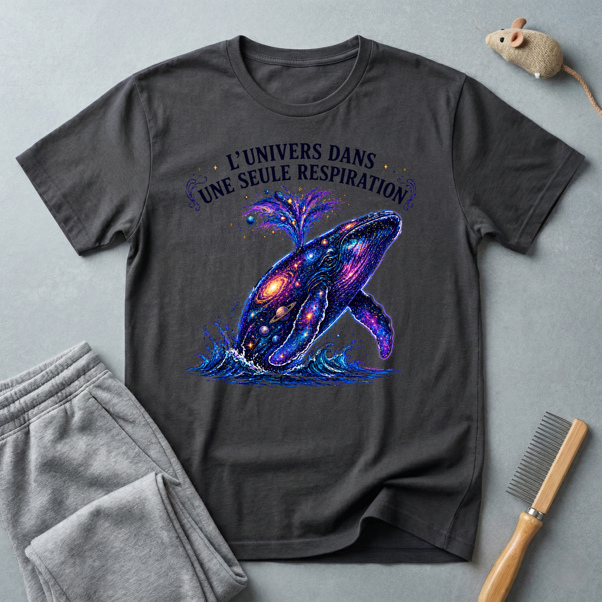 T-shirt  illustration cosmique de baleine — «L’univers dans une seule respiration»