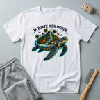 T-shirt  illustration graphique de tortue de mer — «Je porte mon monde»