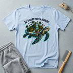 T-shirt  illustration graphique de tortue de mer — «Je porte mon monde»