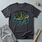 T-shirt  illustration graphique de tortue de mer — «Je porte mon monde»