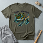 T-shirt  illustration graphique de tortue de mer — «Je porte mon monde»