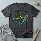 T-shirt  illustration graphique de tortue de mer — «Je porte mon monde»