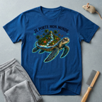 T-shirt  illustration graphique de tortue de mer — «Je porte mon monde»