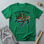 T-shirt  illustration graphique de tortue de mer — «Je porte mon monde»