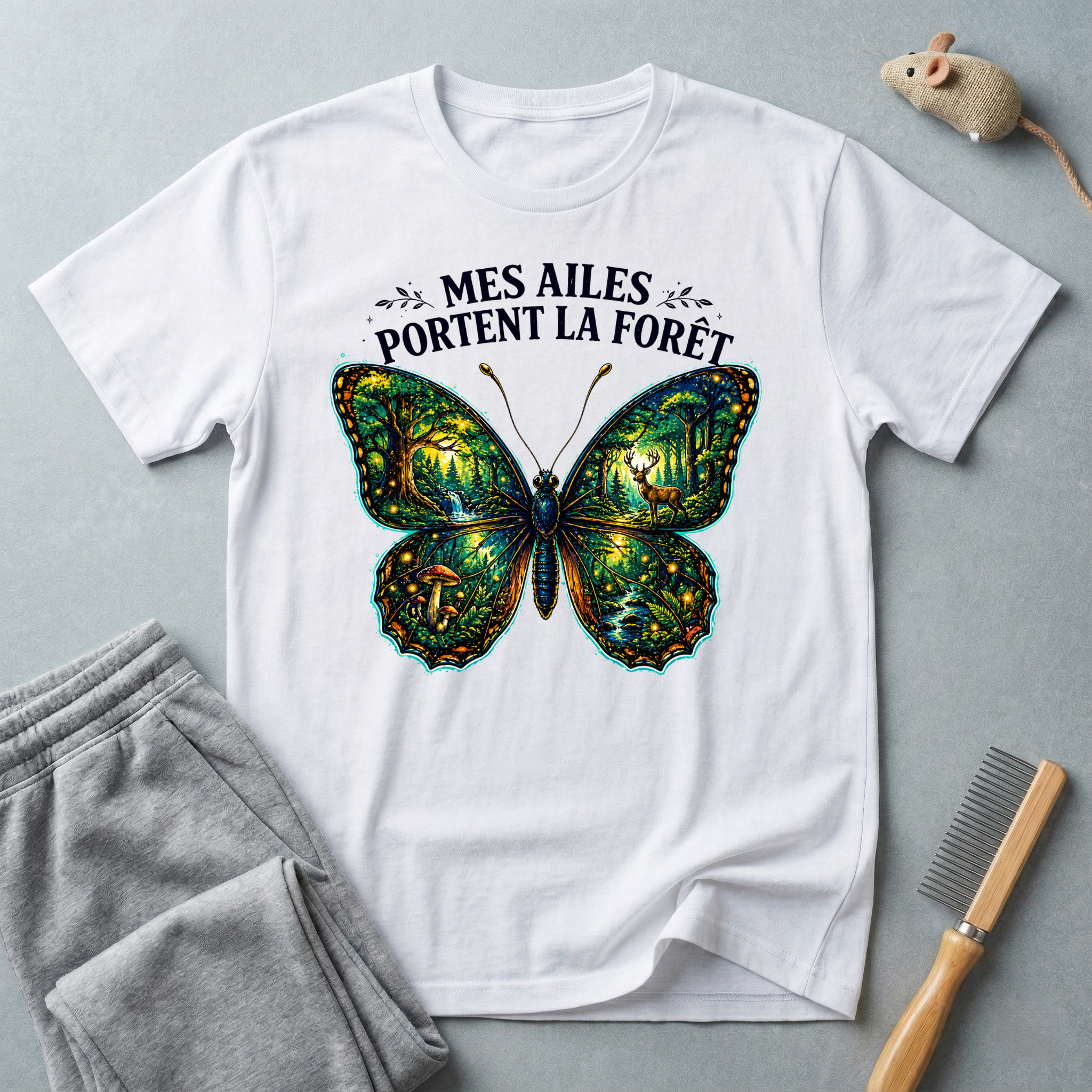T-shirt Papillon — «Mes ailes portent la forêt»