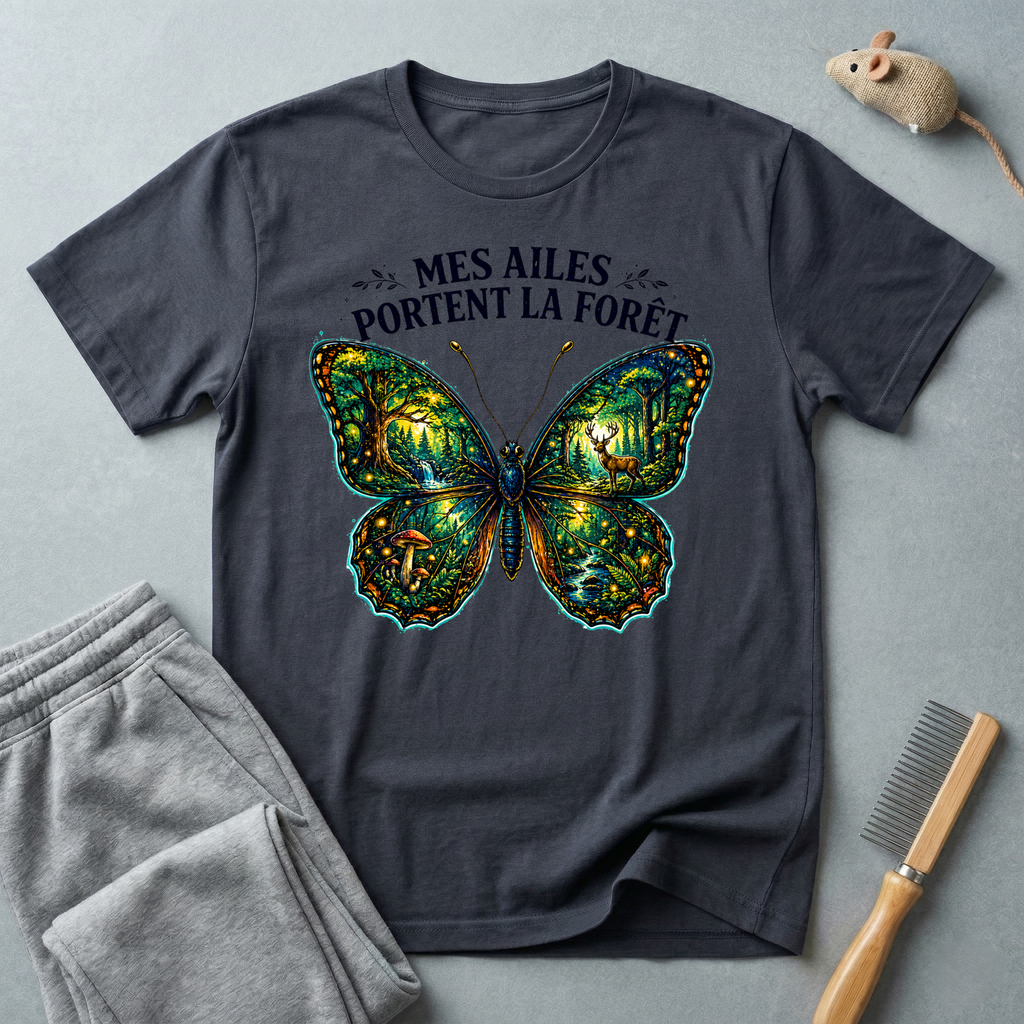 T-shirt Papillon — «Mes ailes portent la forêt»
