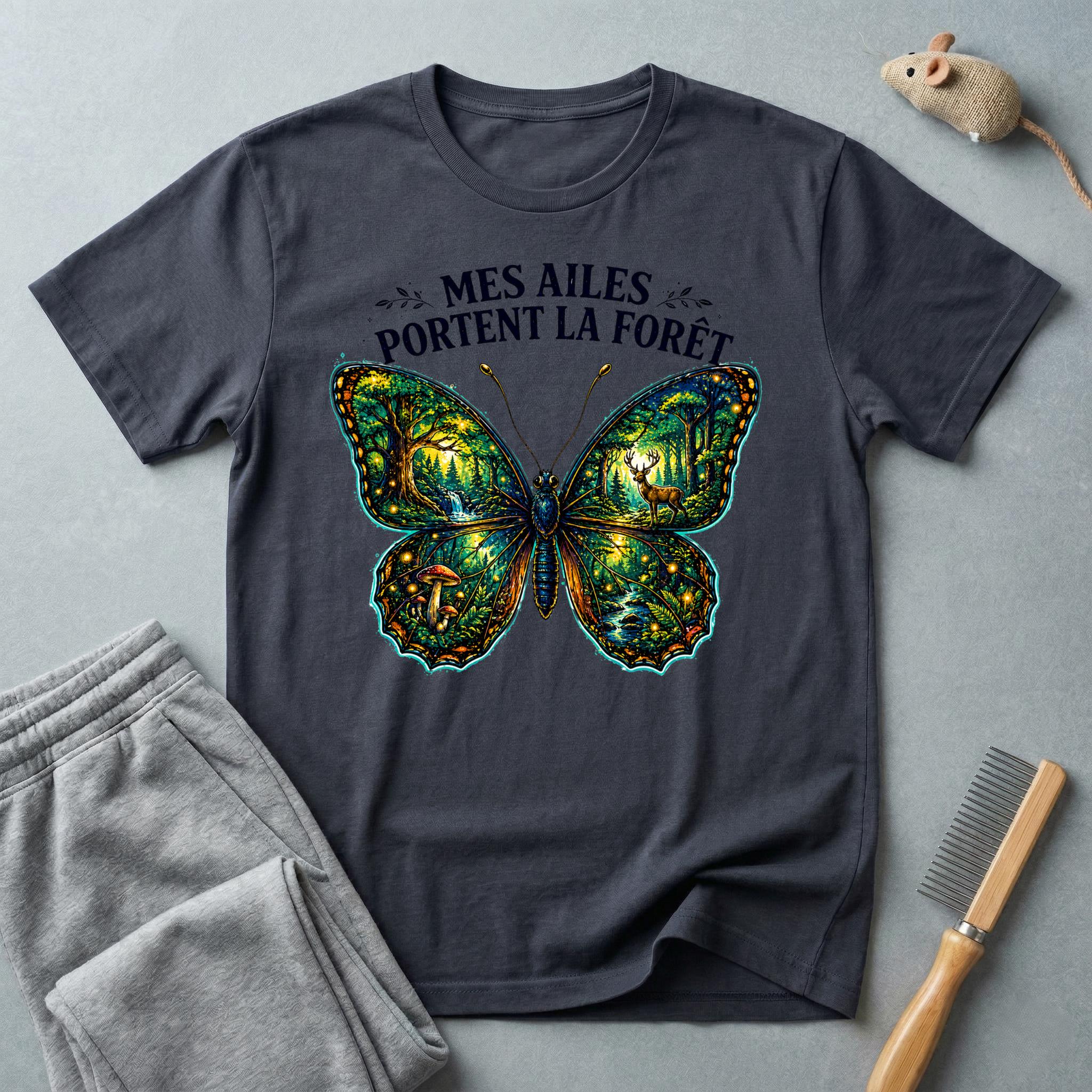 T-shirt Papillon — «Mes ailes portent la forêt»