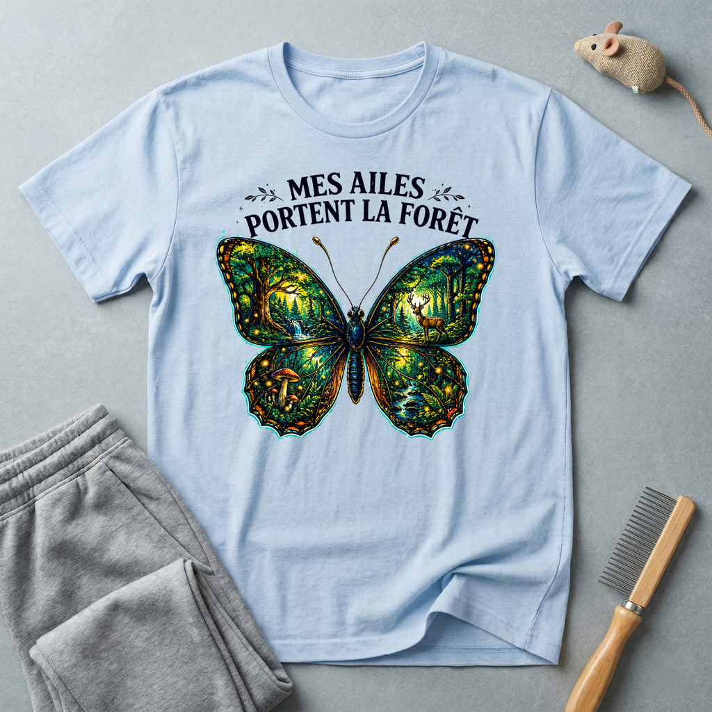 T-shirt Papillon — «Mes ailes portent la forêt»